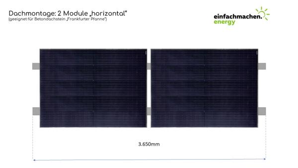 Dachbefestigung, 2 Module, horizontale Montage